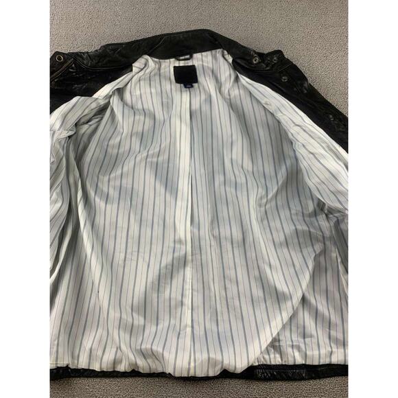 Vintage GAP Leather Jacket Women XL Black Utility Biker Safari Belted Pockets - Picture 3 of 9